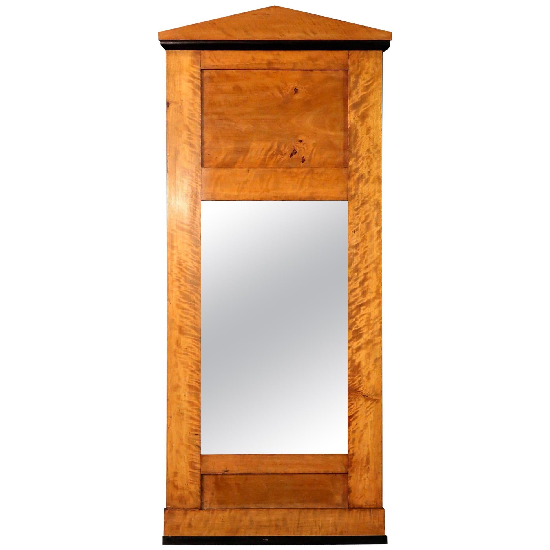 19th Century Biedermeier Style Mirror in Birch Wood
