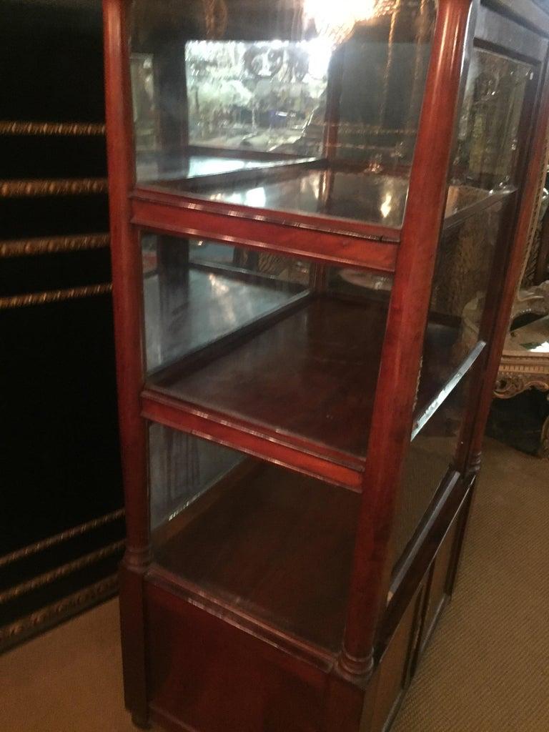 19th Century Biedermeier Style Three-Sided Glazed Glass Vitrine mahogany veneer For Sale 5