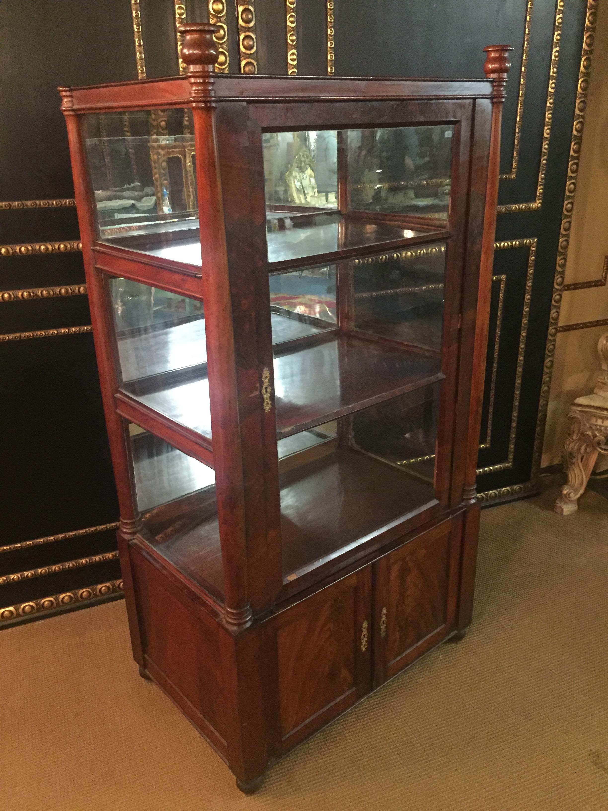 Veneer 19th Century Biedermeier Style Three-Sided Glazed Glass Vitrine