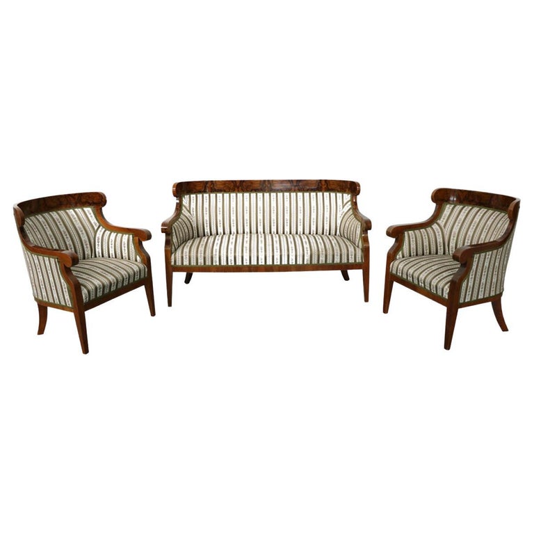 19th Century Fine Biedermeier Set of Sofa and Two Bergeres. Vienna, c ...