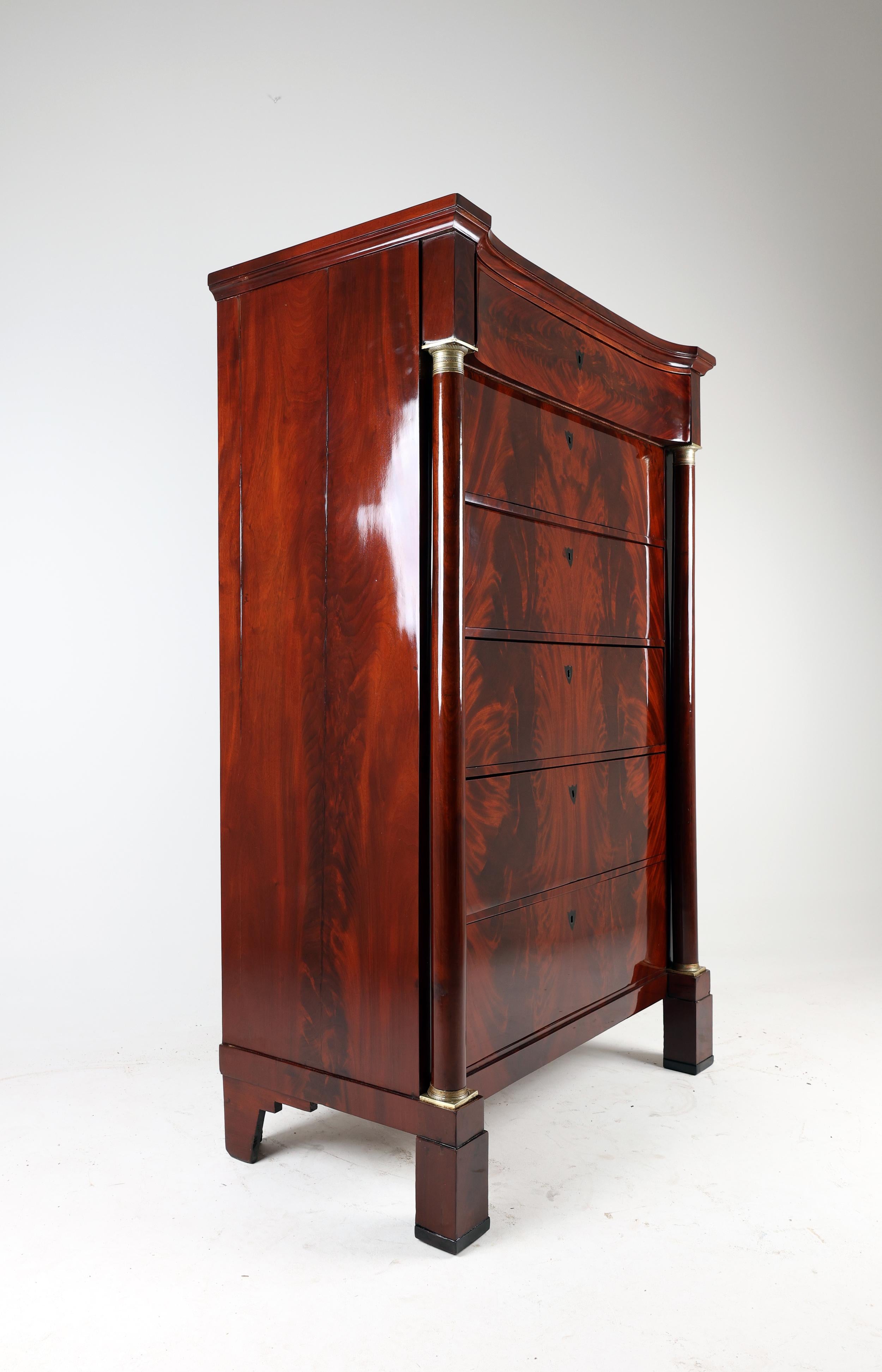 Polished 19th Century Biedermeier Tall Chest of Drawers For Sale
