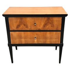19th Century Biedermeier Two-Drawer Dresser, Key Drawer Pulls, Tapered Legs