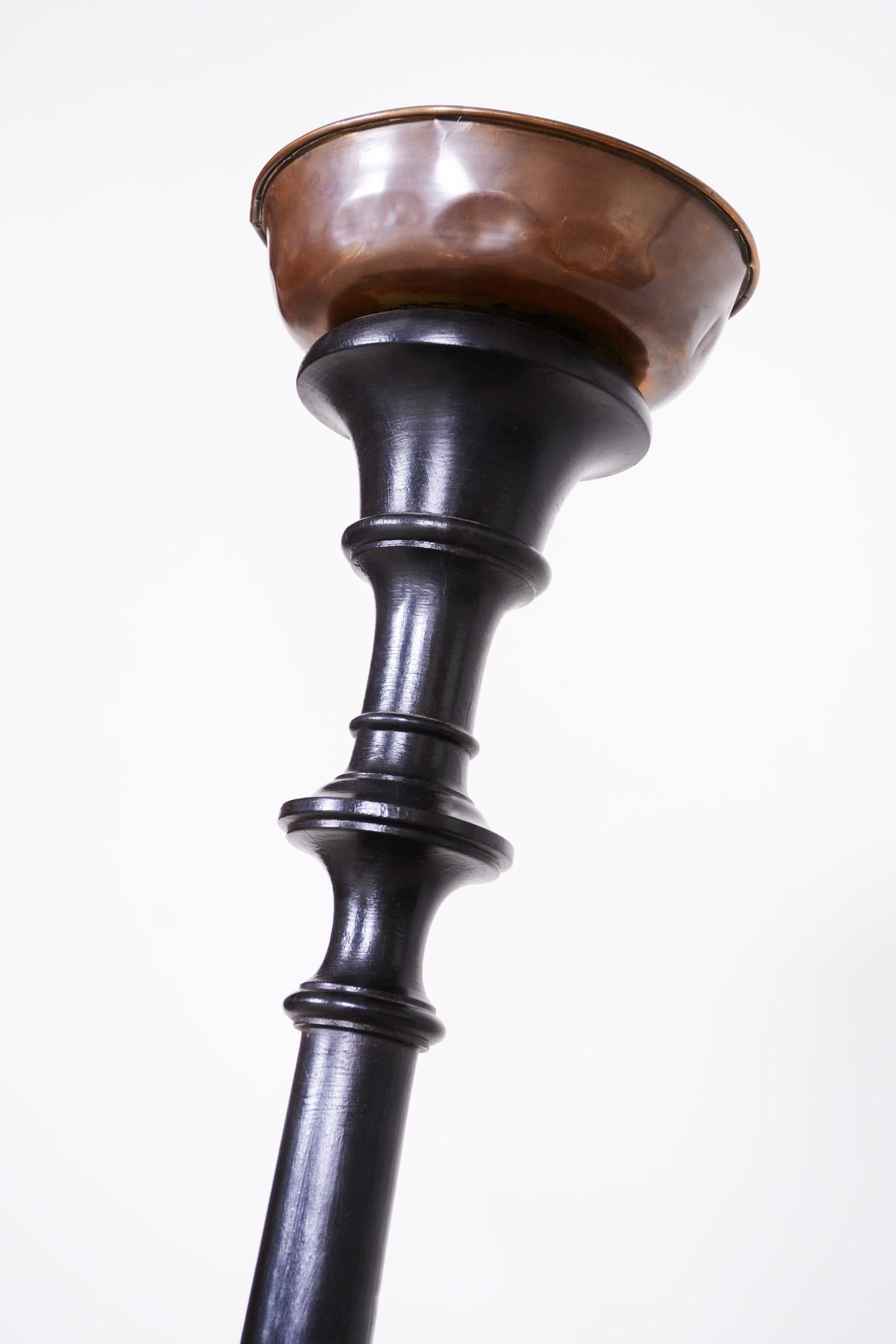 Wood 19th Century Biedermeier Unique Bohemian Black Candlestick, Czechia 1850-1859 For Sale