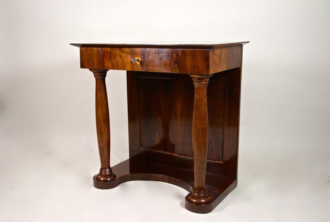 19th Century Biedermeier Wall Console Table with Columns, Nutwood, AT ca. 1860 For Sale 7