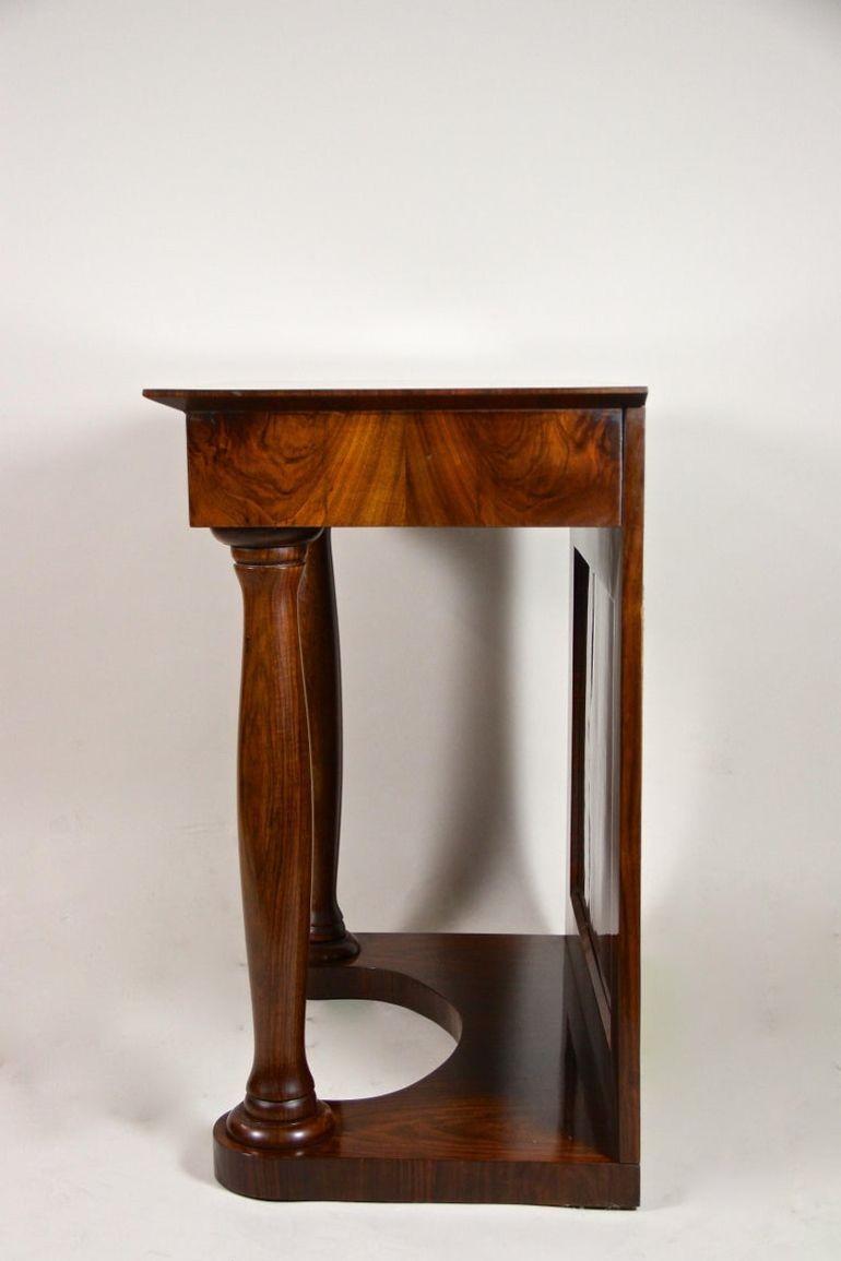 19th Century Biedermeier Wall Console Table with Columns, Nutwood, AT ca. 1860 For Sale 9