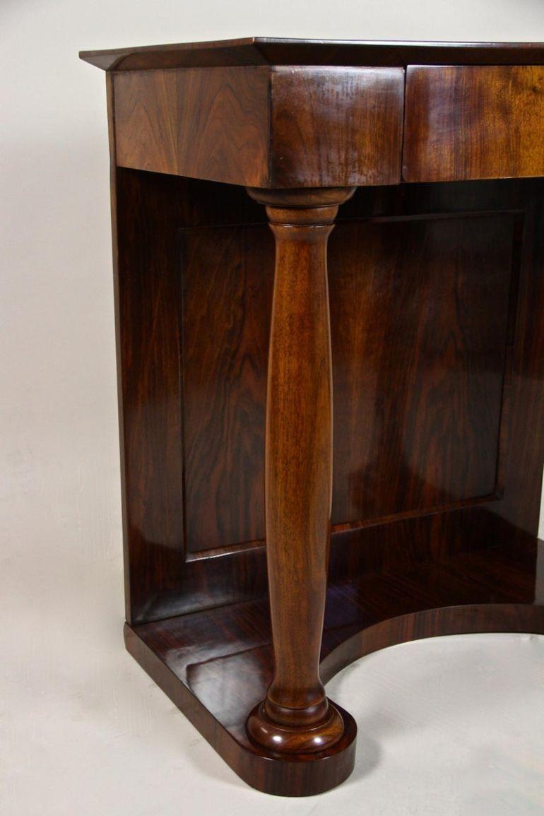 19th Century Biedermeier Wall Console Table with Columns, Nutwood, AT ca. 1860 For Sale 1