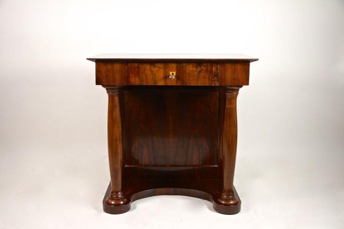 19th Century Biedermeier Wall Console Table with Columns, Nutwood, AT ca. 1860 For Sale 2