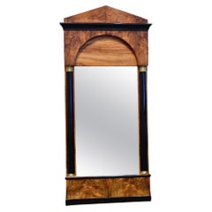 Antique 19th Century, Biedermeier Wall Mirror in Walnut with Ebonized Columns