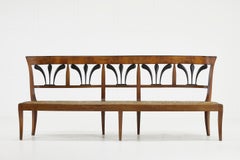 19th Century Biedermeier Walnut and Rush Seat Bench