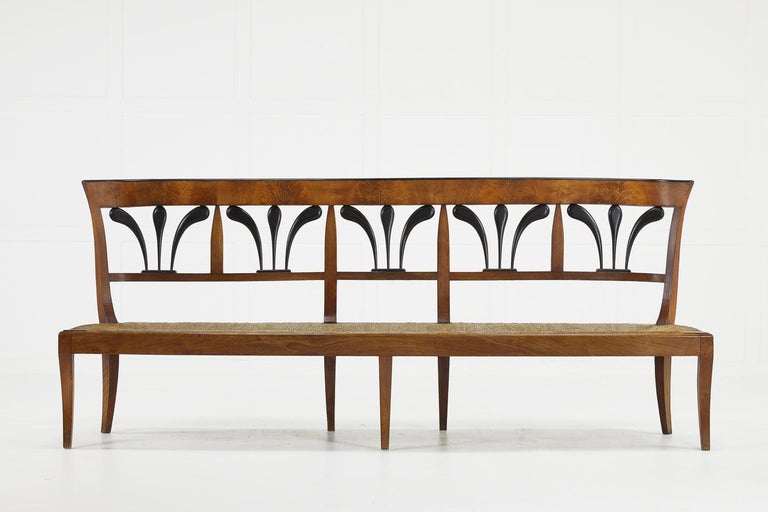 19th Century Biedermeier Walnut And Rush Seat Bench For Sale At
