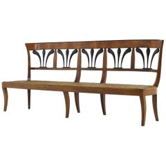 19th Century Biedermeier Walnut and Rush Seat Bench