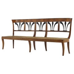 19th Century Biedermeier Walnut and Rush Seat Bench