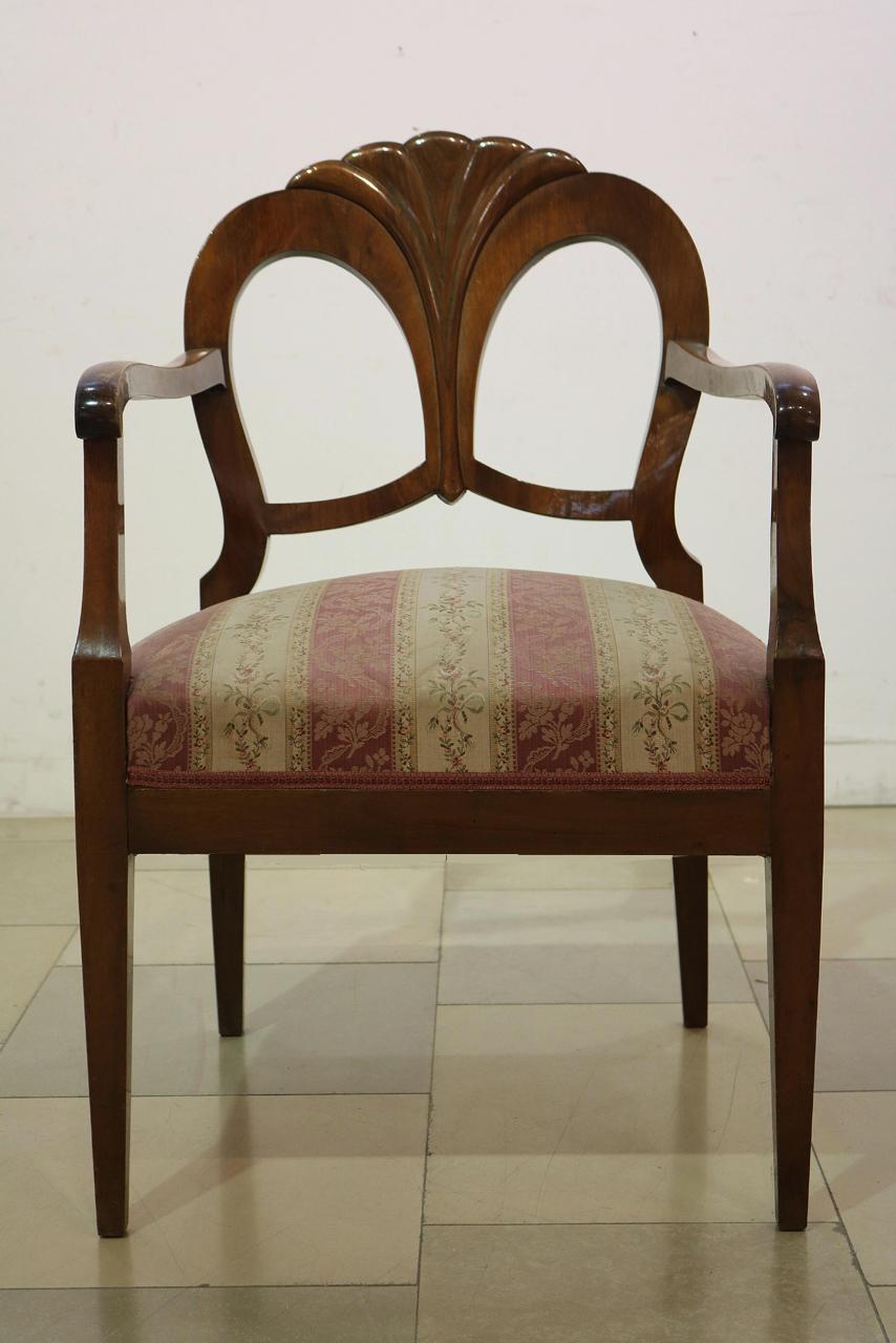 Polished 19th Century Fine Biedermeier Walnut Armchairs. Vienna, c. 1825-30. For Sale