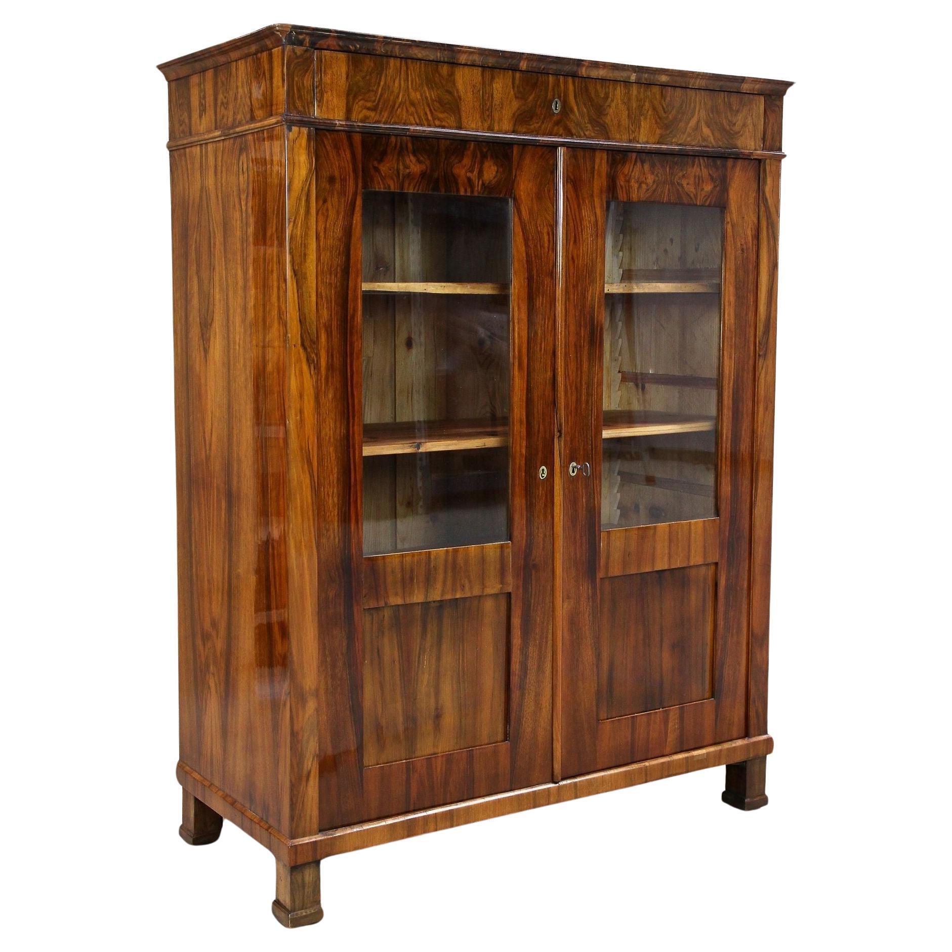 19th Century Biedermeier Walnut Cabinet/ Vitrine/ Bookcase, Austria ca. 1835 For Sale