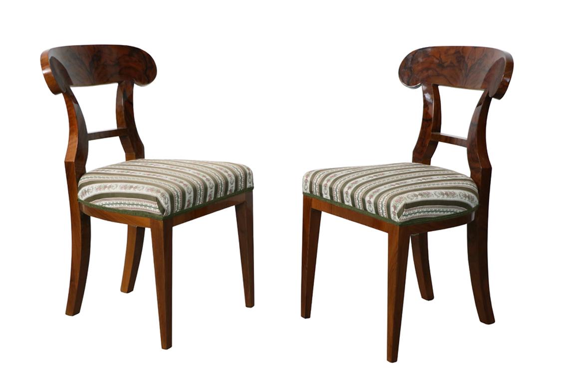 Austrian 19th Century Biedermeier Two Walnut Chairs. Vienna, c. 1830. For Sale