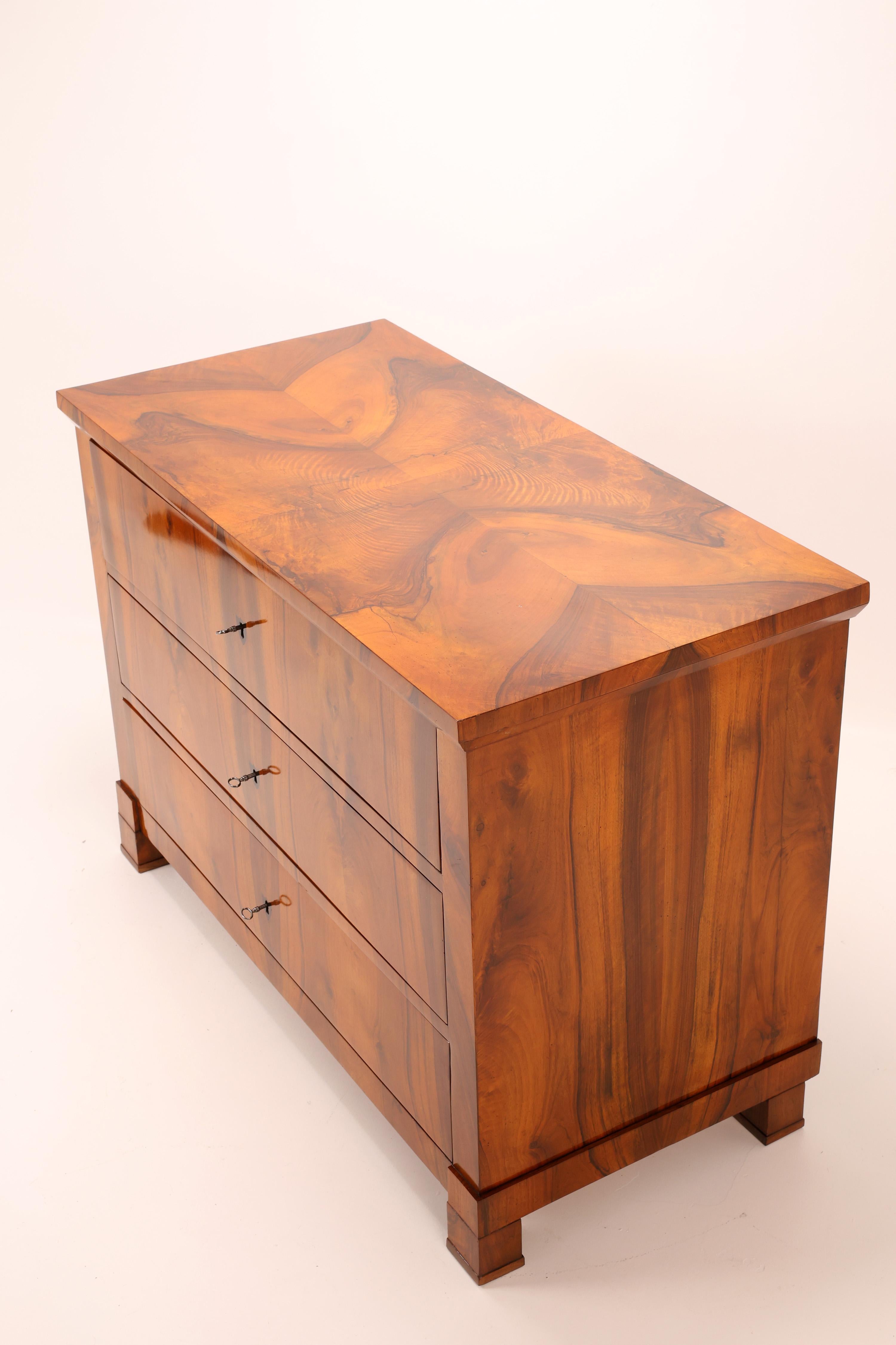 Polished 19th Century Biedermeier Walnut Chest of Drawers For Sale