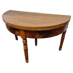 Antique Biedermeier Walnut Demi-Lune Table Convertible to Round, circa 1835