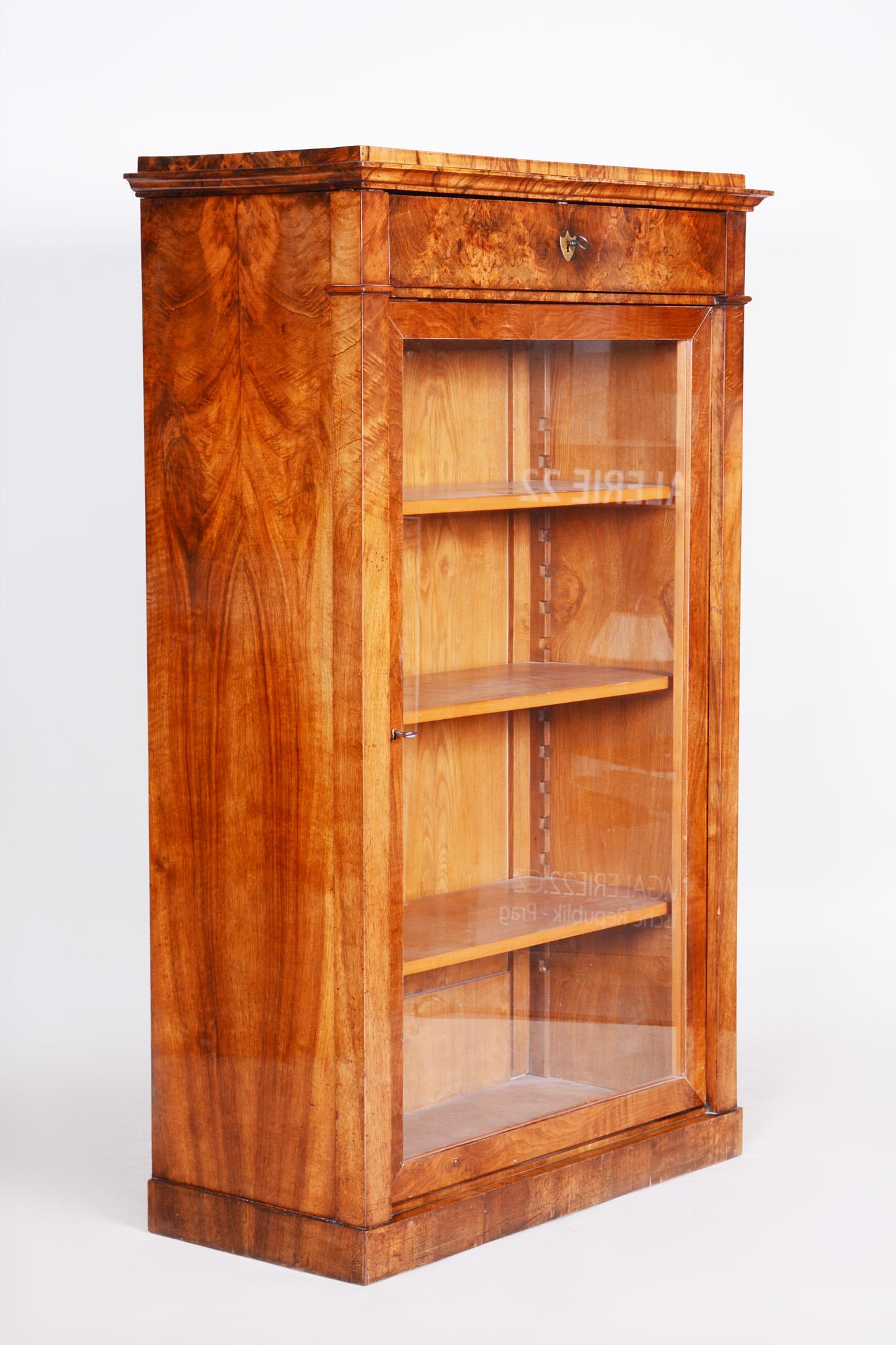 19th Century Biedermeier Walnut Display Display Bookcase, Czechia For Sale 2