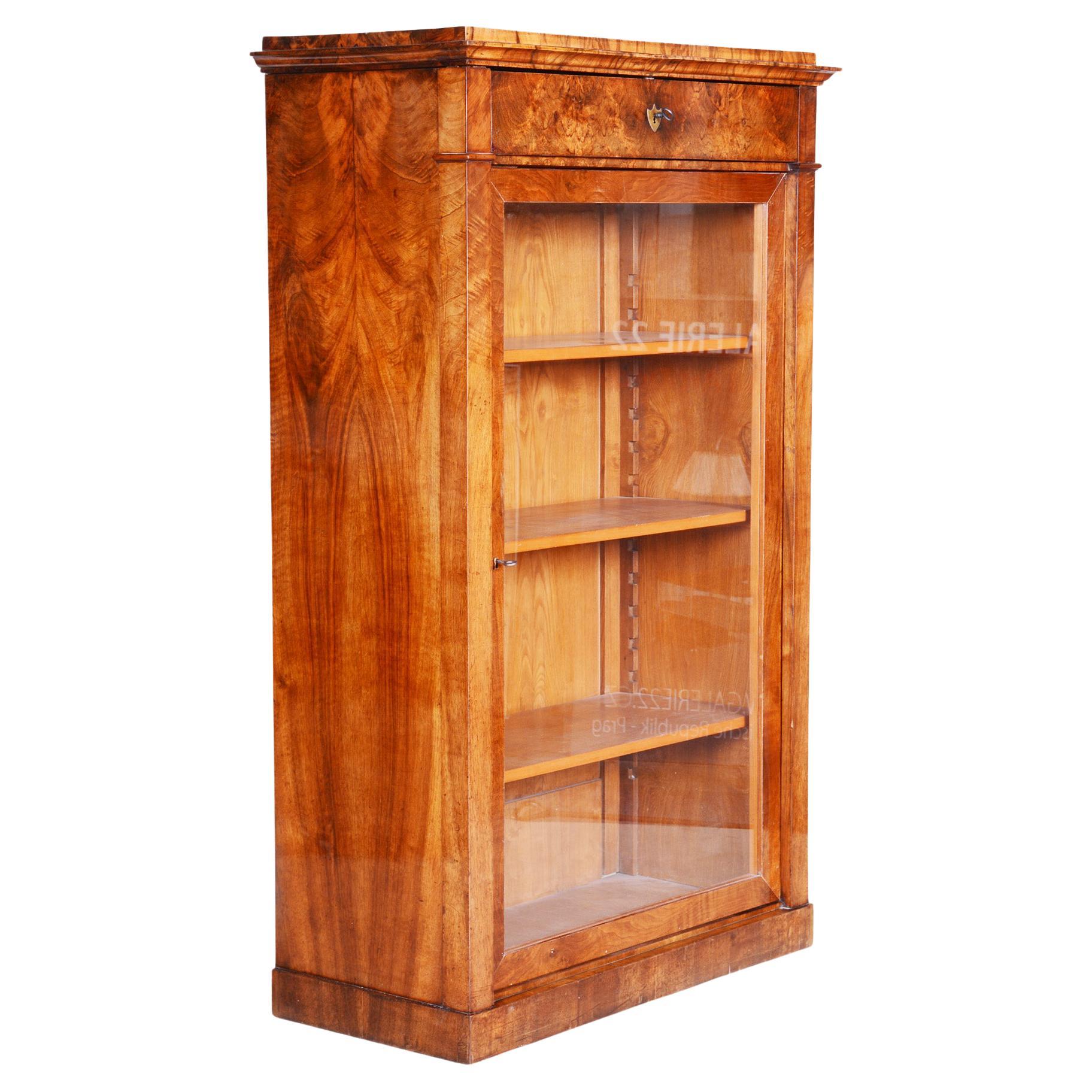 Biedermeier-Bücherregal aus Nussbaumholz aus dem 19. Jahrhundert, Tschechien