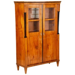 19th Century Biedermeier Walnut Display Double-Door Display Bookcase, Austria