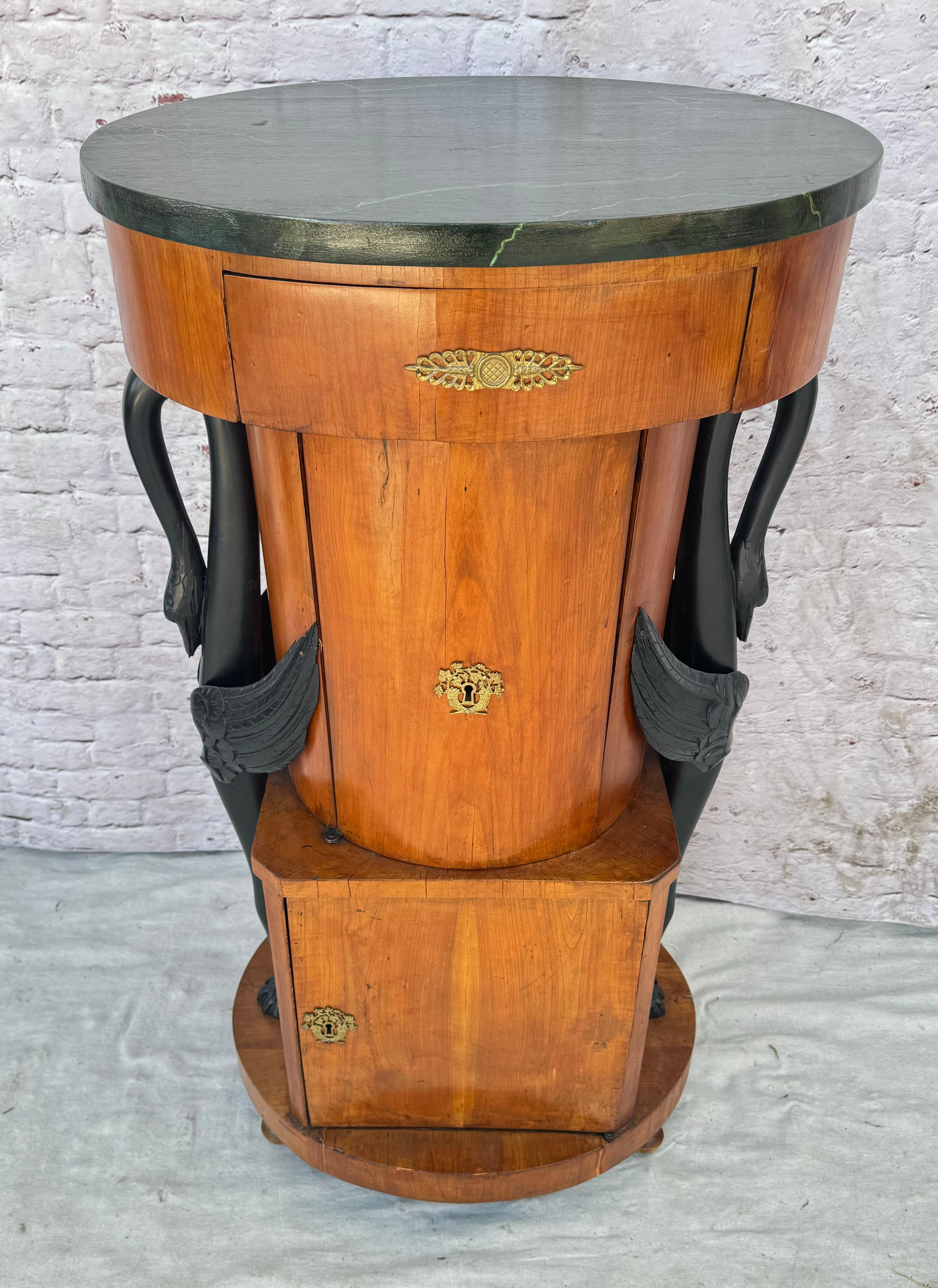 19th Century Biedermeier Walnut Ebonized and Faux Marble Cabinet In Good Condition For Sale In Bradenton, FL