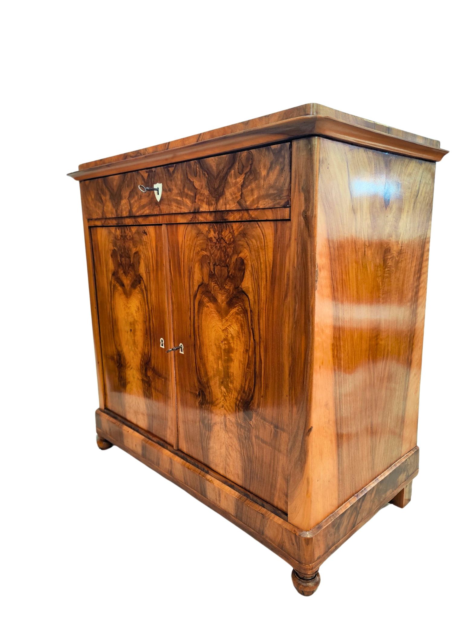 19th Century Biedermeier Walnut Half Cabinet / Commode For Sale 8