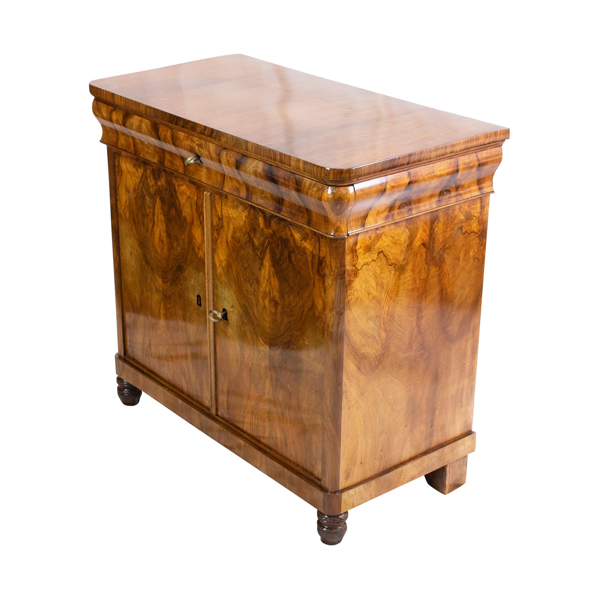 Polished 19th Century Biedermeier Walnut Half Cabinet / Commode For Sale