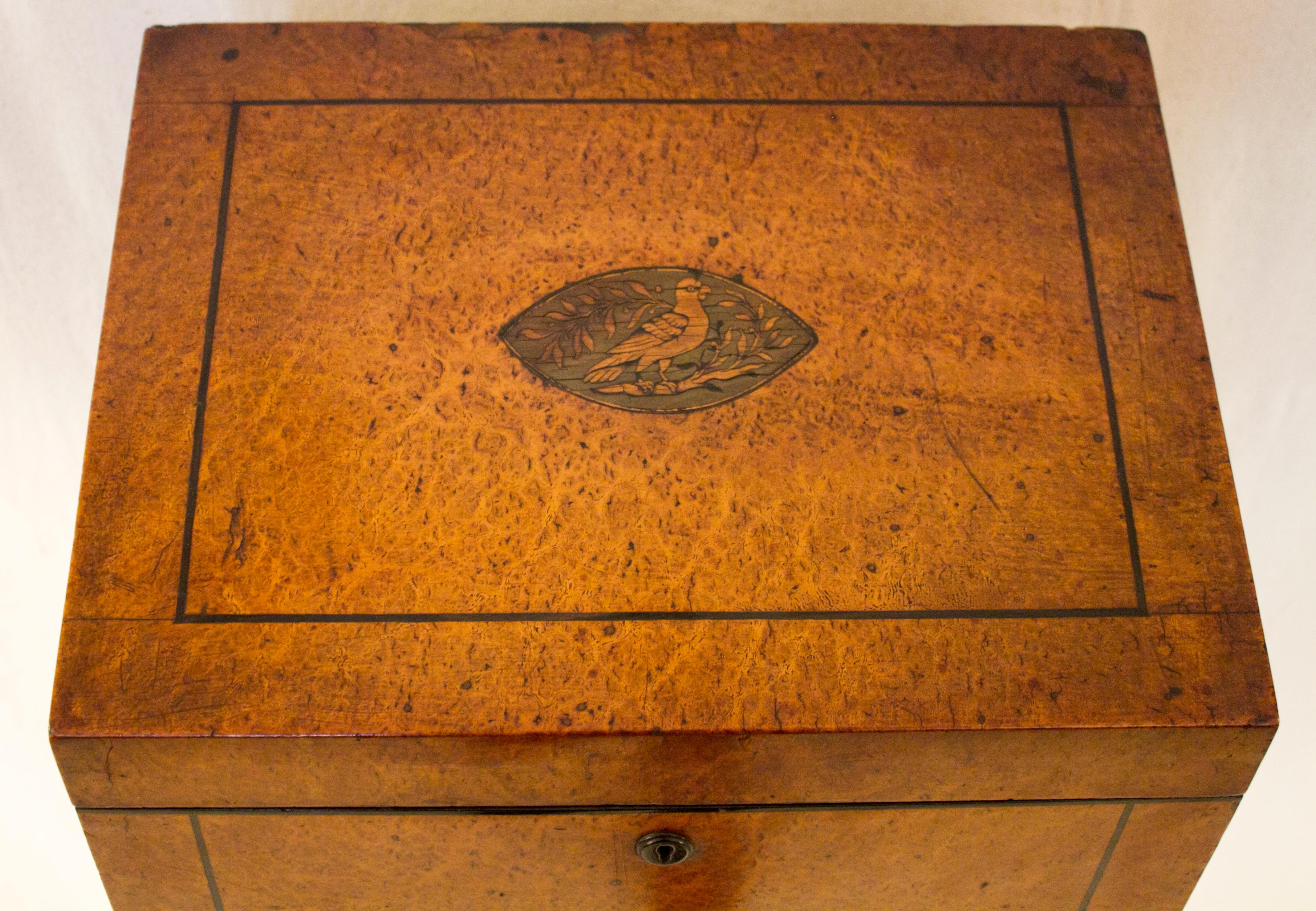 19th century Biedermeier Walnut Root Slant Top Letter Box Inlaid Bird Motif For Sale 2