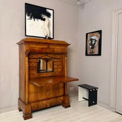 19th Century Biedermeier Walnut Secretary Desk with Mirror Interior, 1820