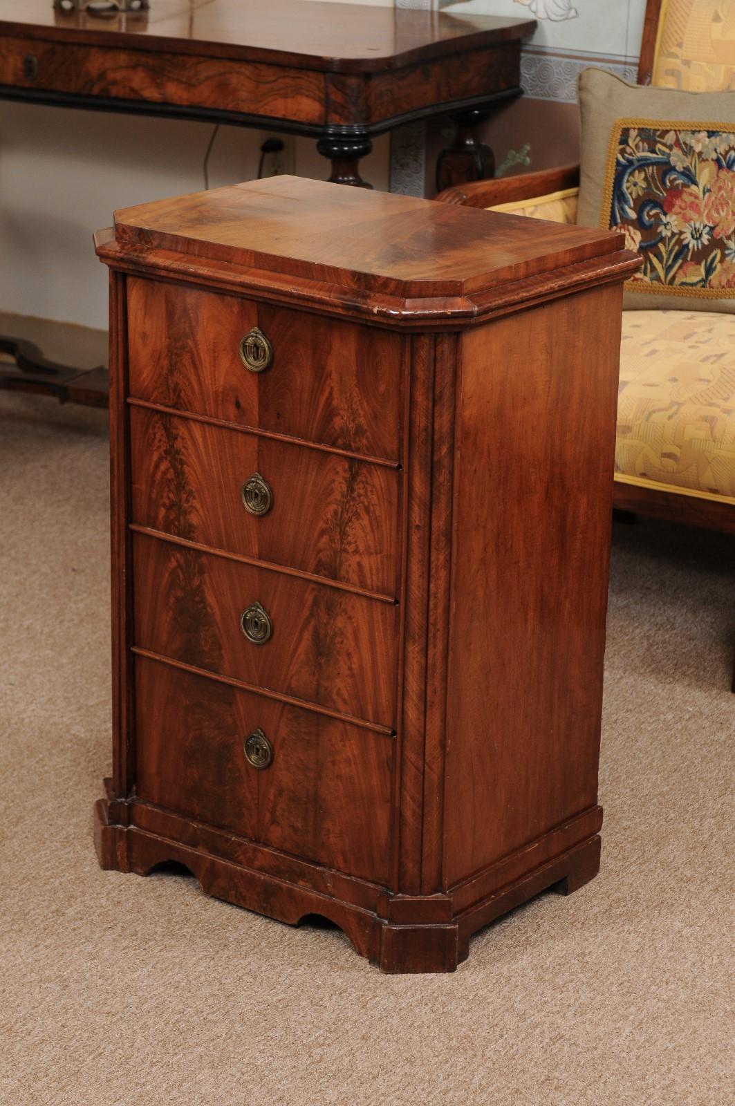 19th Century Biedermeier Walnut Side Cabinet with Canted Corners & Faux Drawers For Sale 6