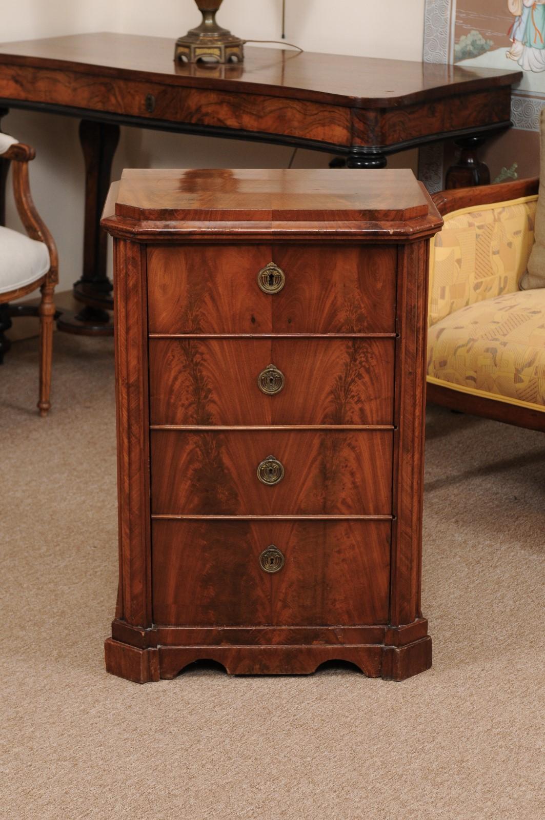 19th Century Biedermeier Walnut Side Cabinet with Canted Corners & Faux Drawers For Sale 7