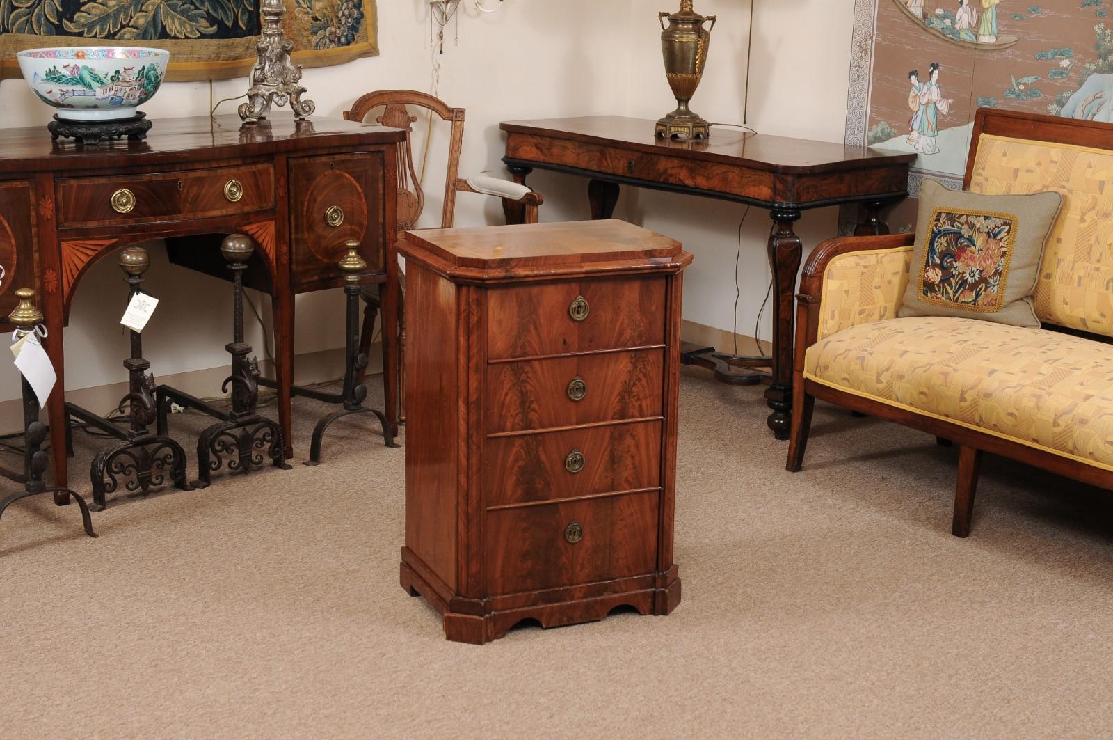 German 19th Century Biedermeier Walnut Side Cabinet with Canted Corners & Faux Drawers For Sale