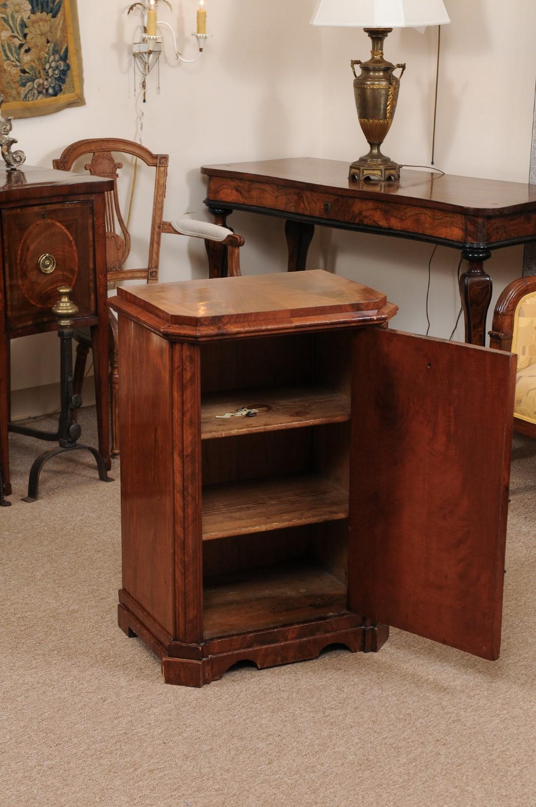 19th Century Biedermeier Walnut Side Cabinet with Canted Corners & Faux Drawers For Sale 1