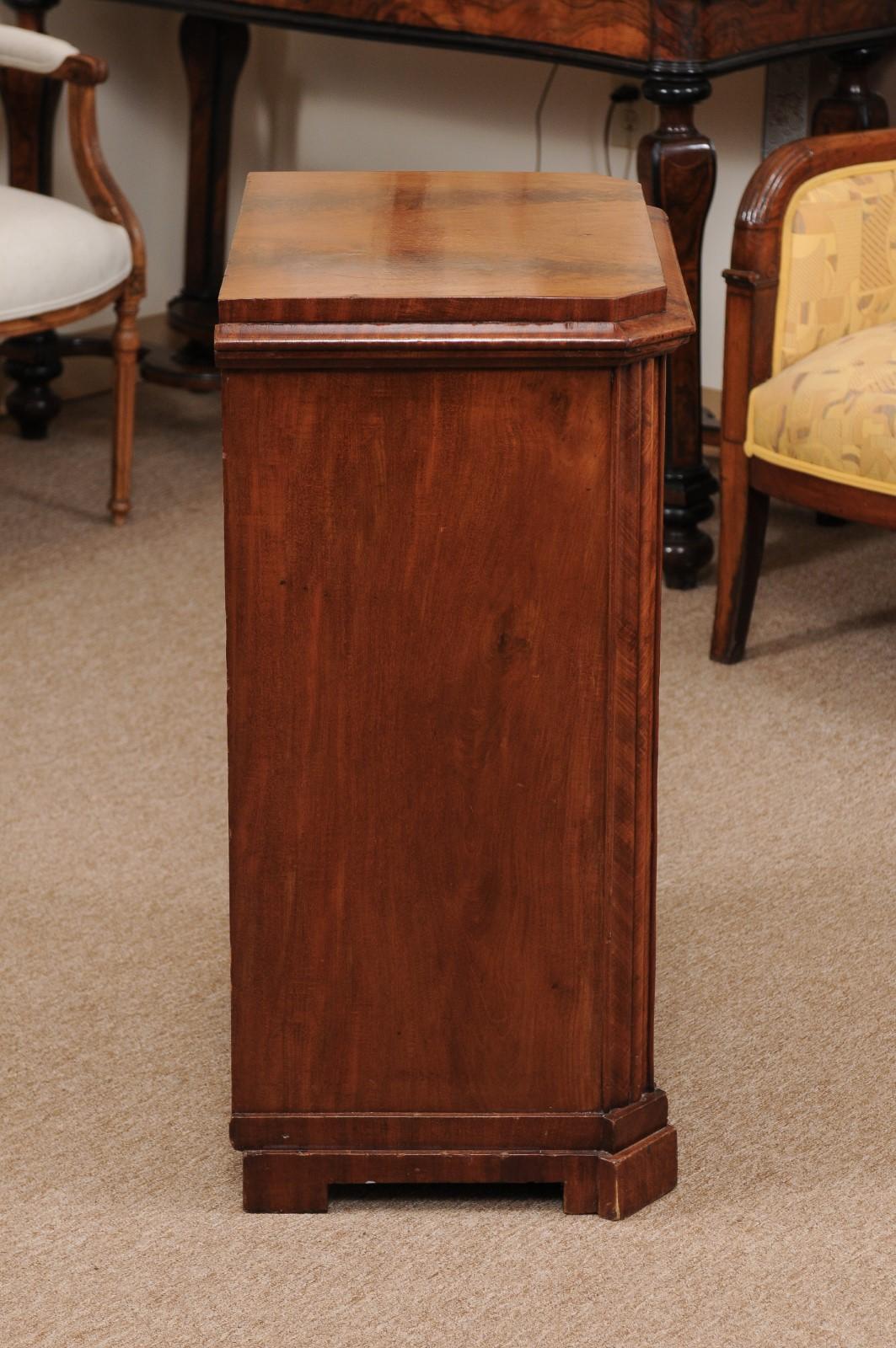 19th Century Biedermeier Walnut Side Cabinet with Canted Corners & Faux Drawers For Sale 3