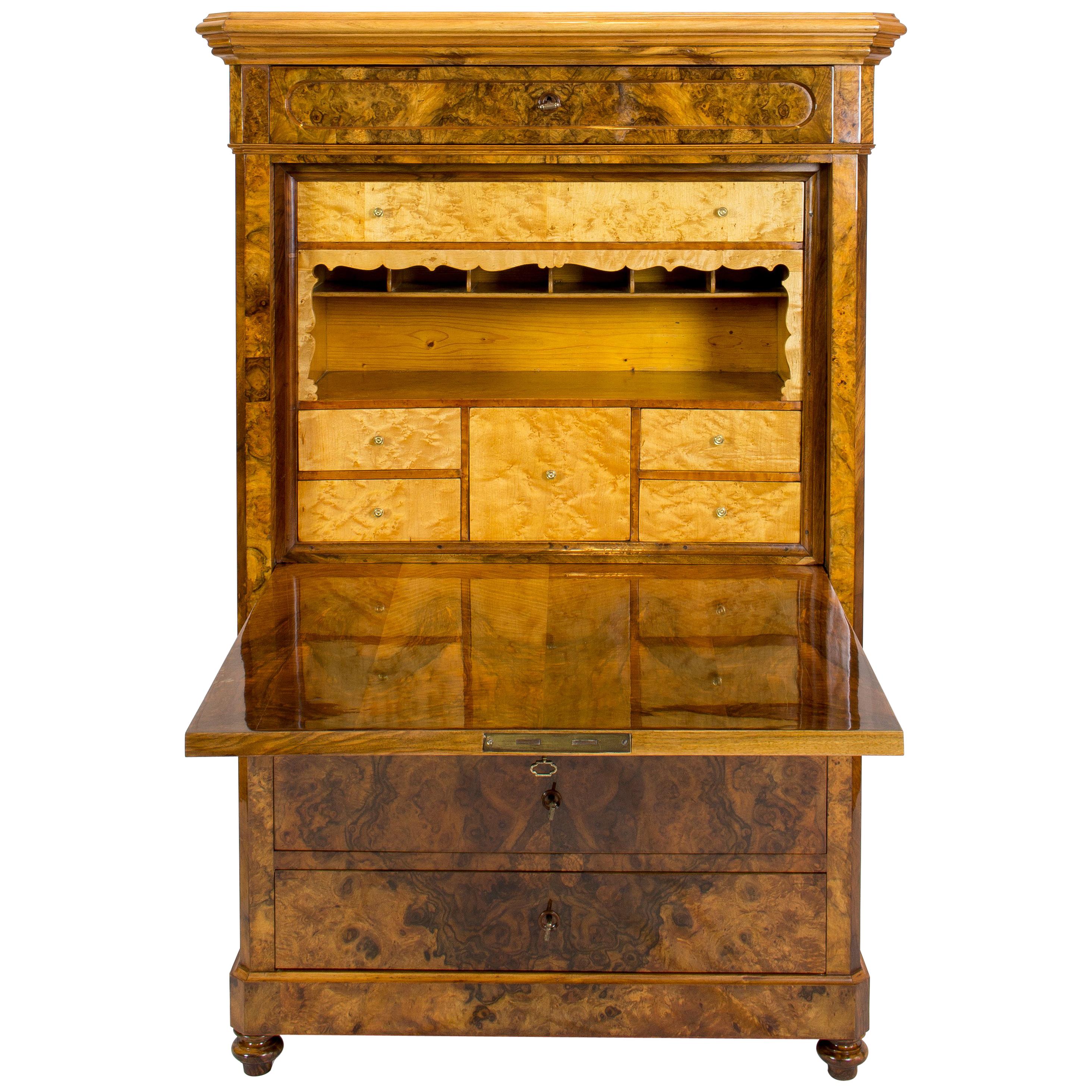 19th Century Biedermeier Walnut Small Secretaire  For Sale