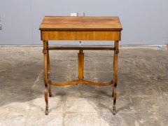 19th Century Biedermeier Walnut Work Table with Lyre Supports and Fitted Drawer