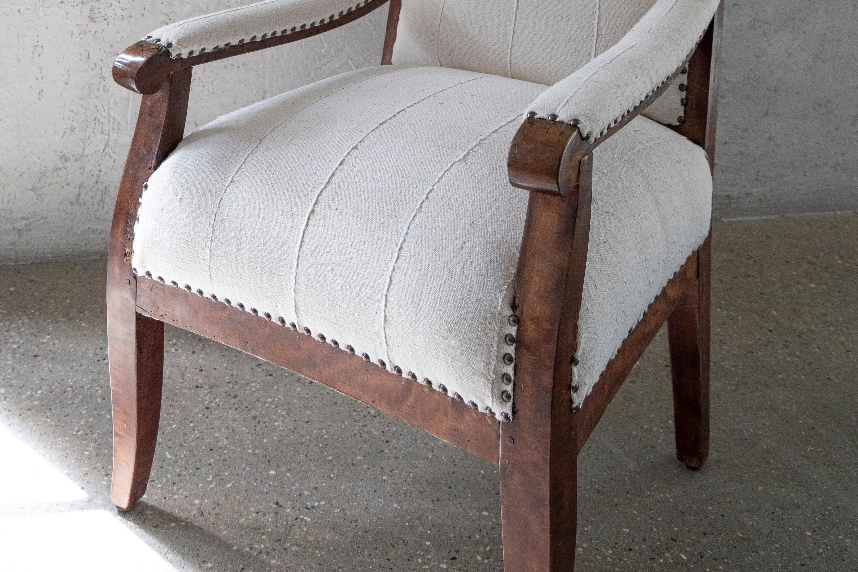 19th Century Biedermeier Wing Chair Reimagined in Bleached White Cotton Textile For Sale 5