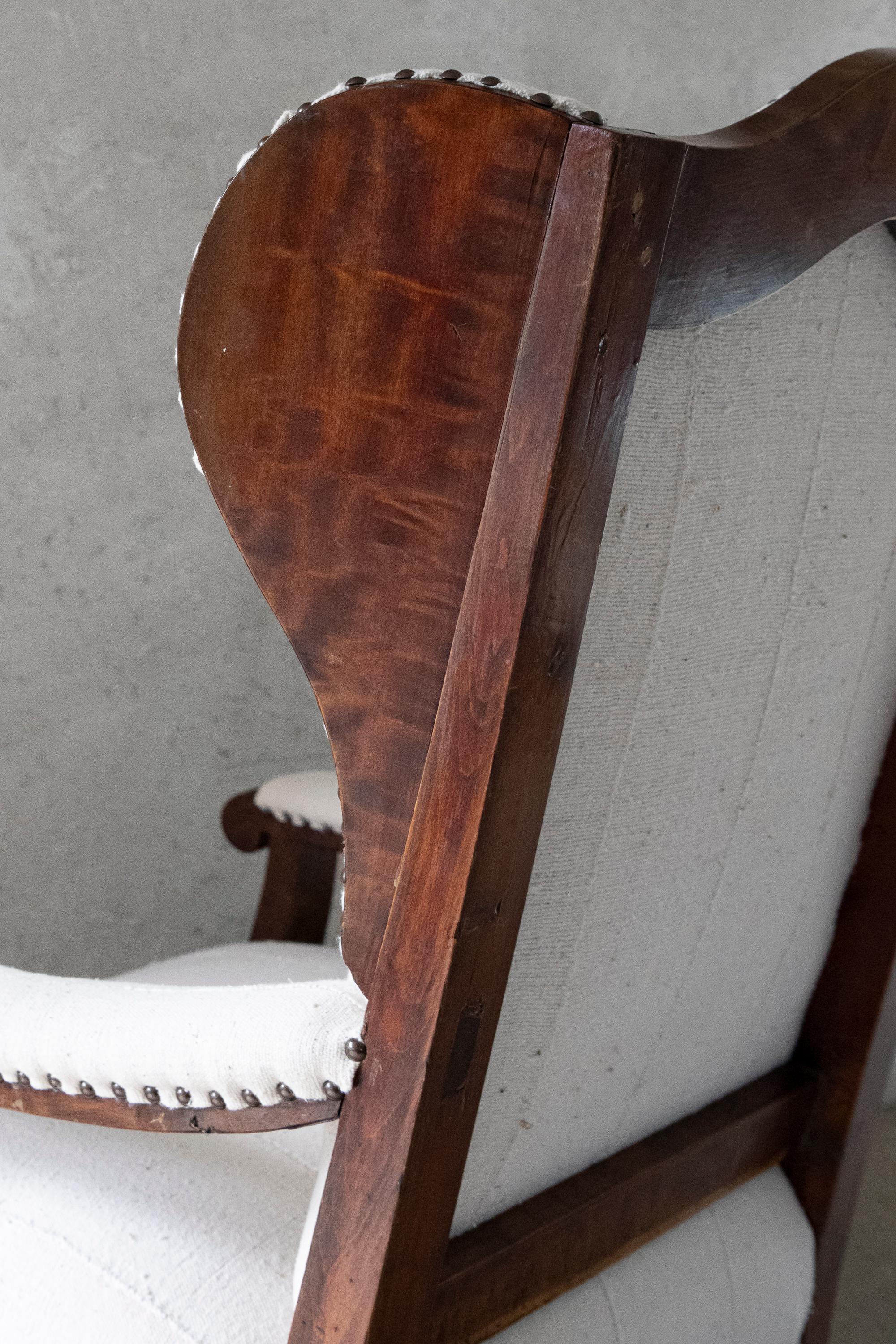 19th Century Biedermeier Wing Chair Reimagined in Bleached White Cotton Textile For Sale 6