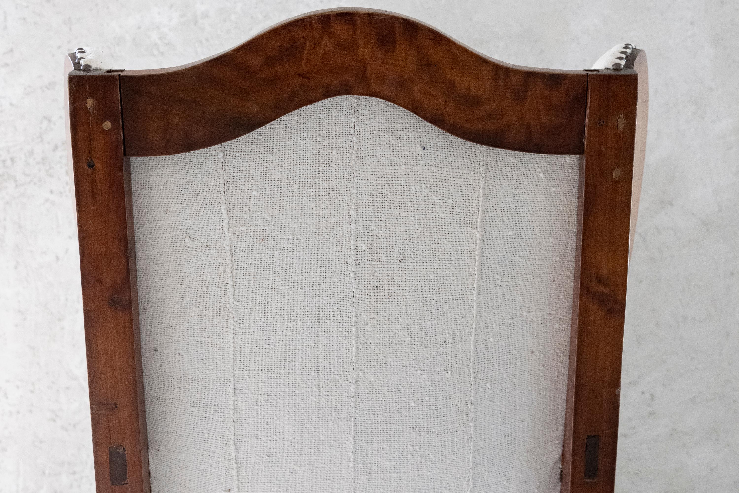 19th Century Biedermeier Wing Chair Reimagined in Bleached White Cotton Textile For Sale 7