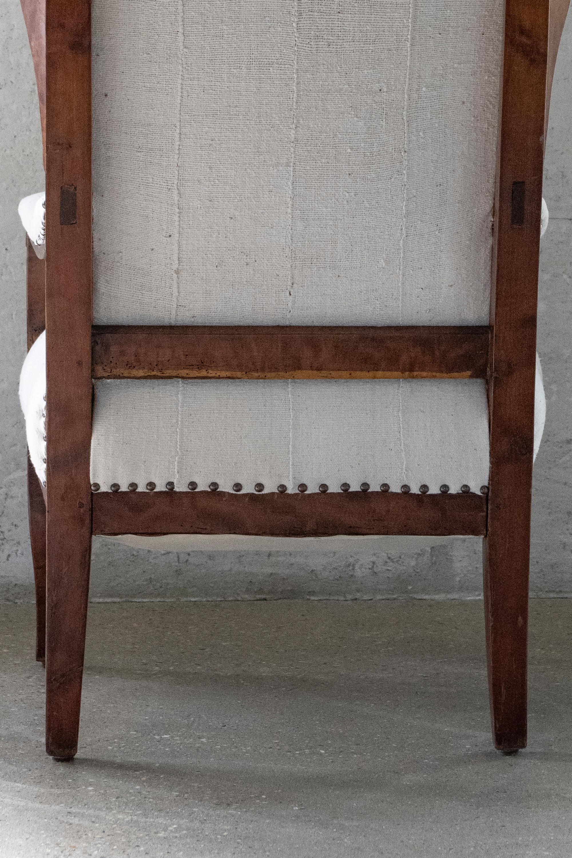 19th Century Biedermeier Wing Chair Reimagined in Bleached White Cotton Textile For Sale 8