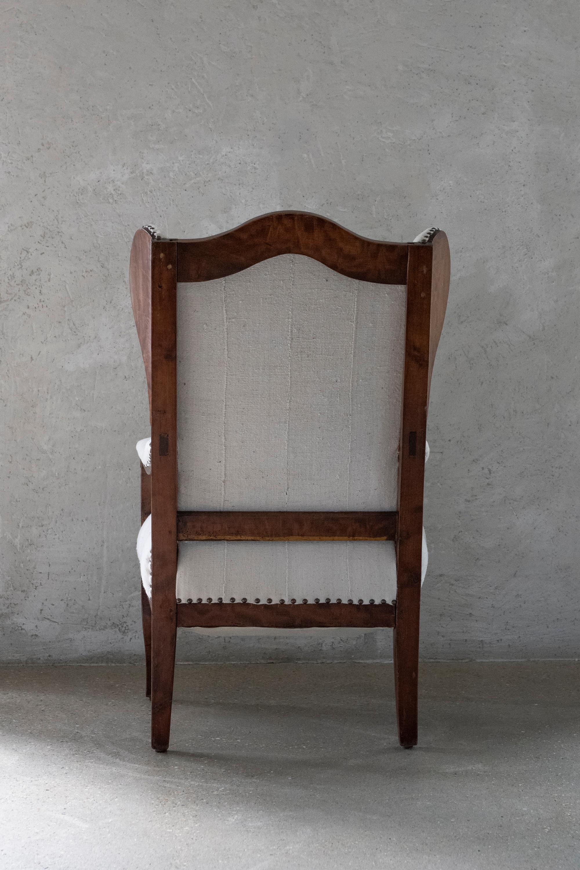 19th Century Biedermeier Wing Chair Reimagined in Bleached White Cotton Textile For Sale 2