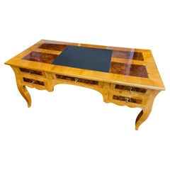 19th Century Biedermeier Writing Desk in Cherry Veneer with Walnut and Rootwood