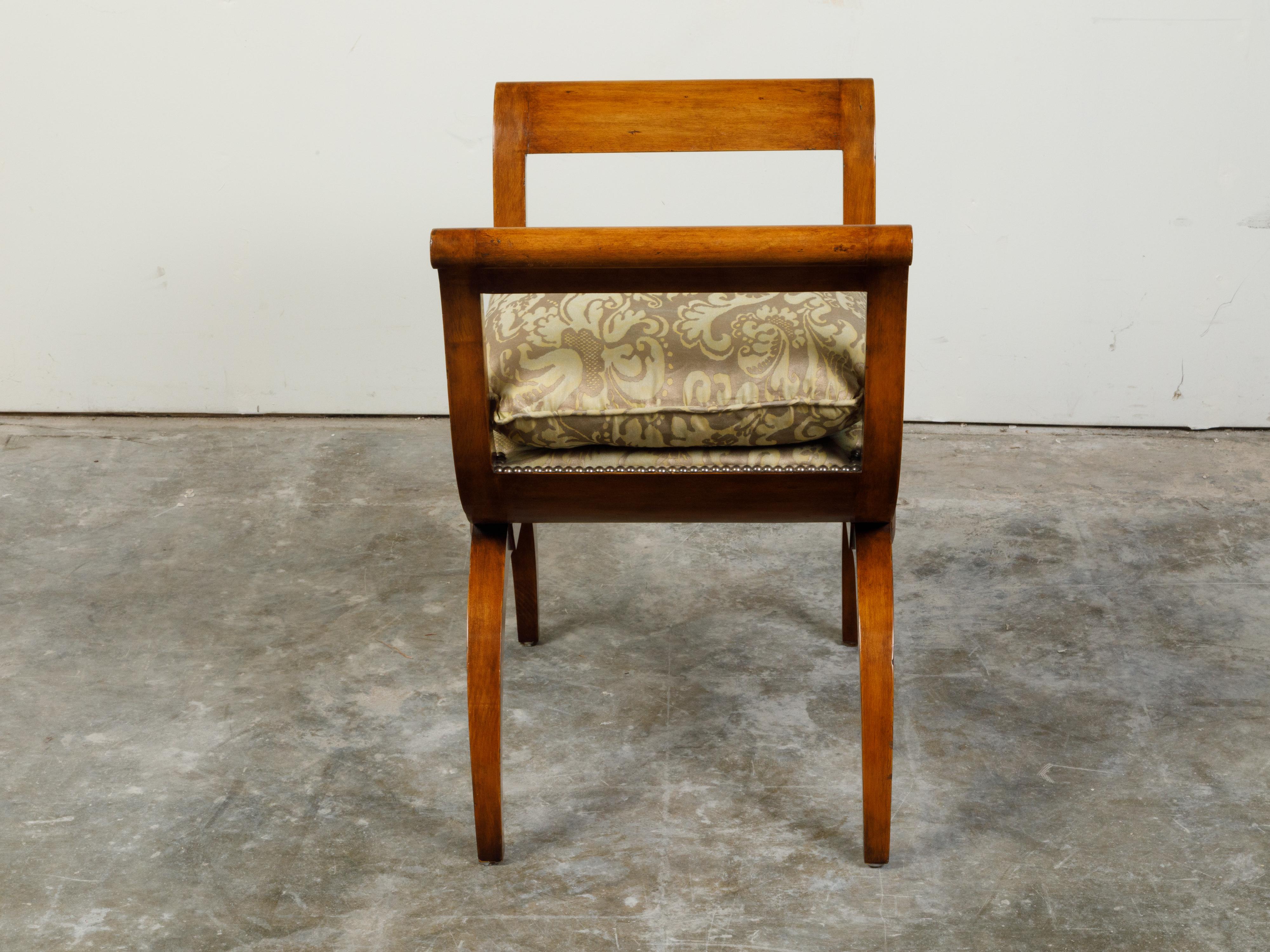 19th Century Biedermeier X-Form Stool with Out-Scrolling Arms and Cushion 5