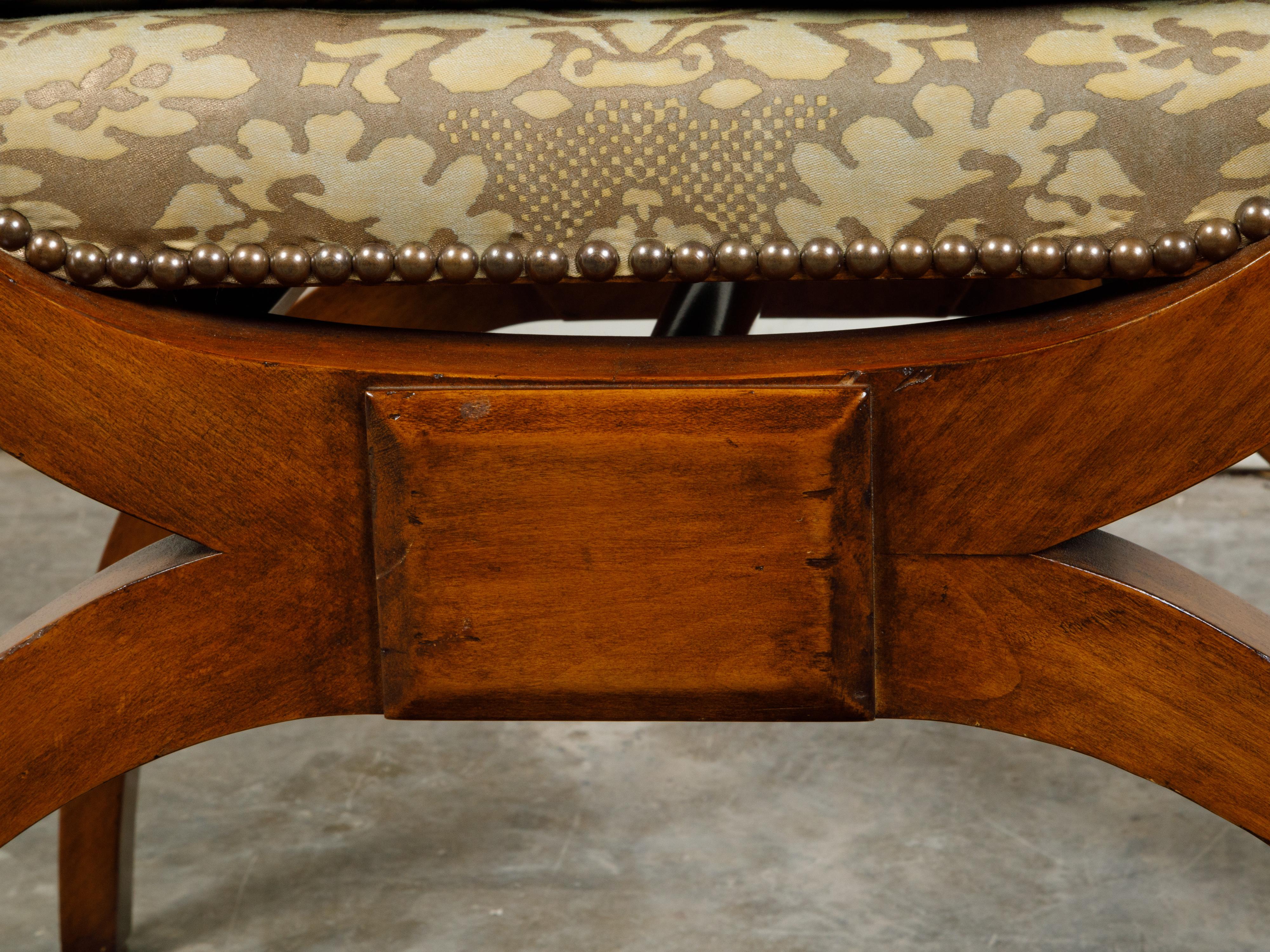 19th Century Biedermeier X-Form Stool with Out-Scrolling Arms and Cushion In Good Condition In Atlanta, GA