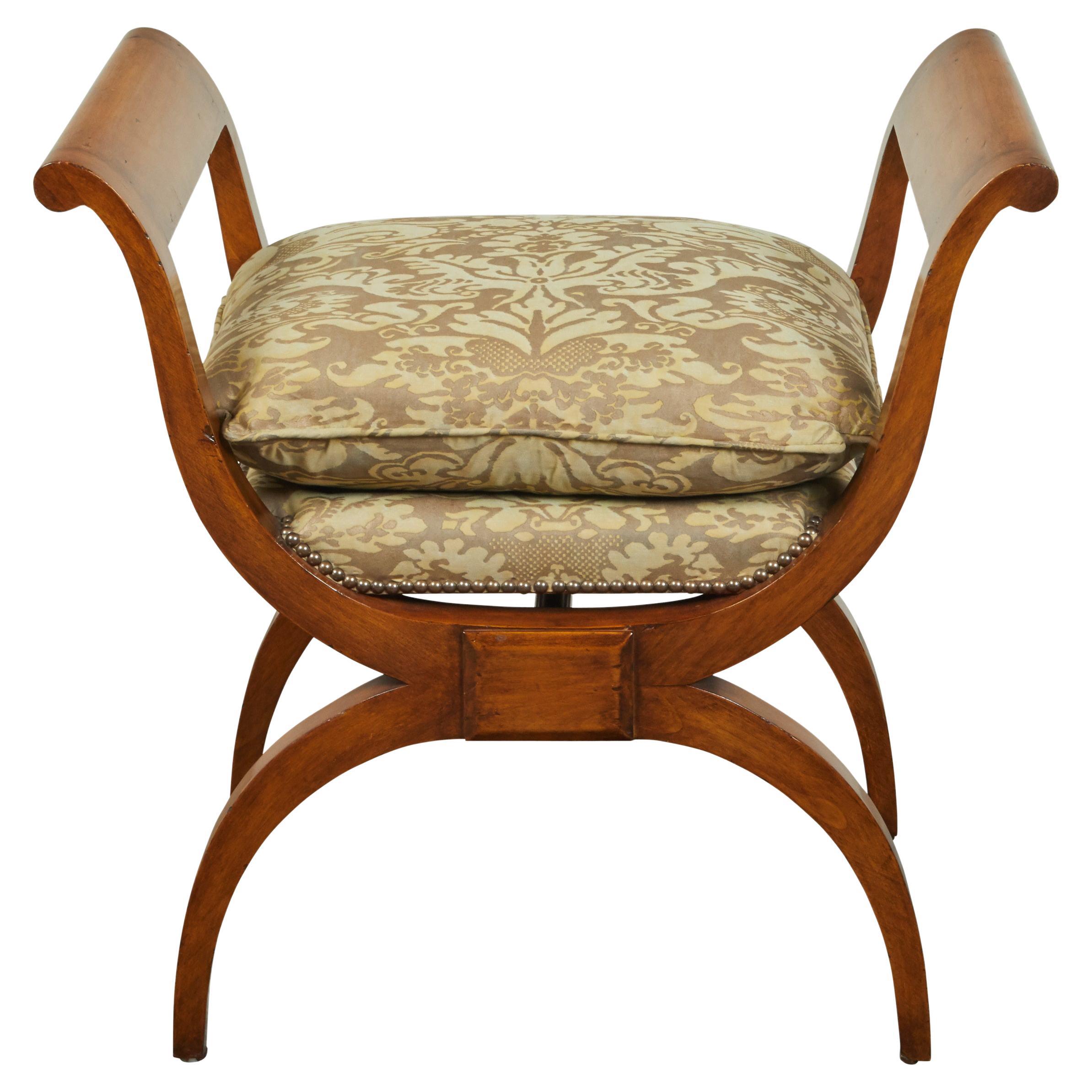 19th Century Biedermeier X-Form Stool with Out-Scrolling Arms and Cushion