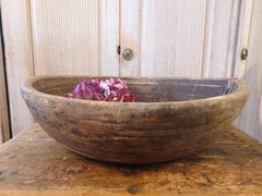 19th Century big antique country  genuine rustic folk Art Wooden bowl