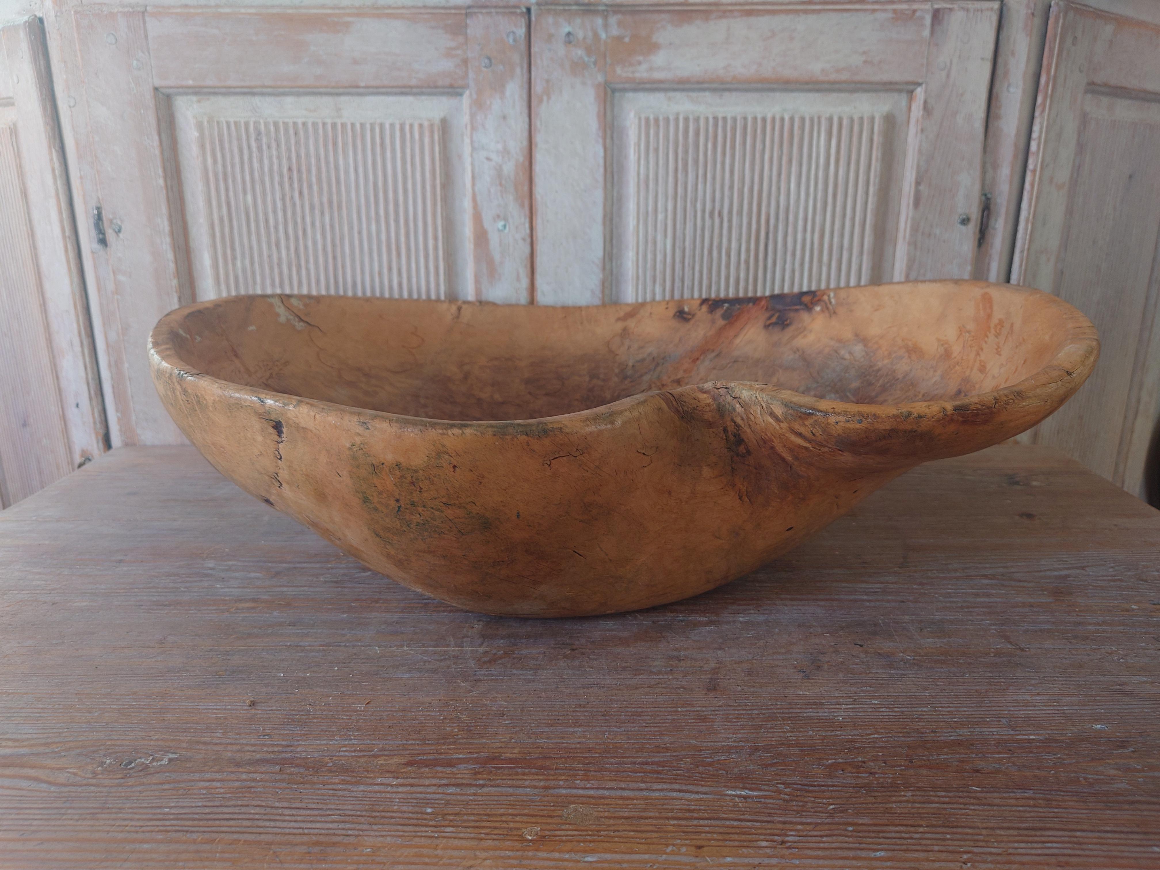 Folk Art 19th Century Big antique rustic country  Swedish Wooden bowl For Sale