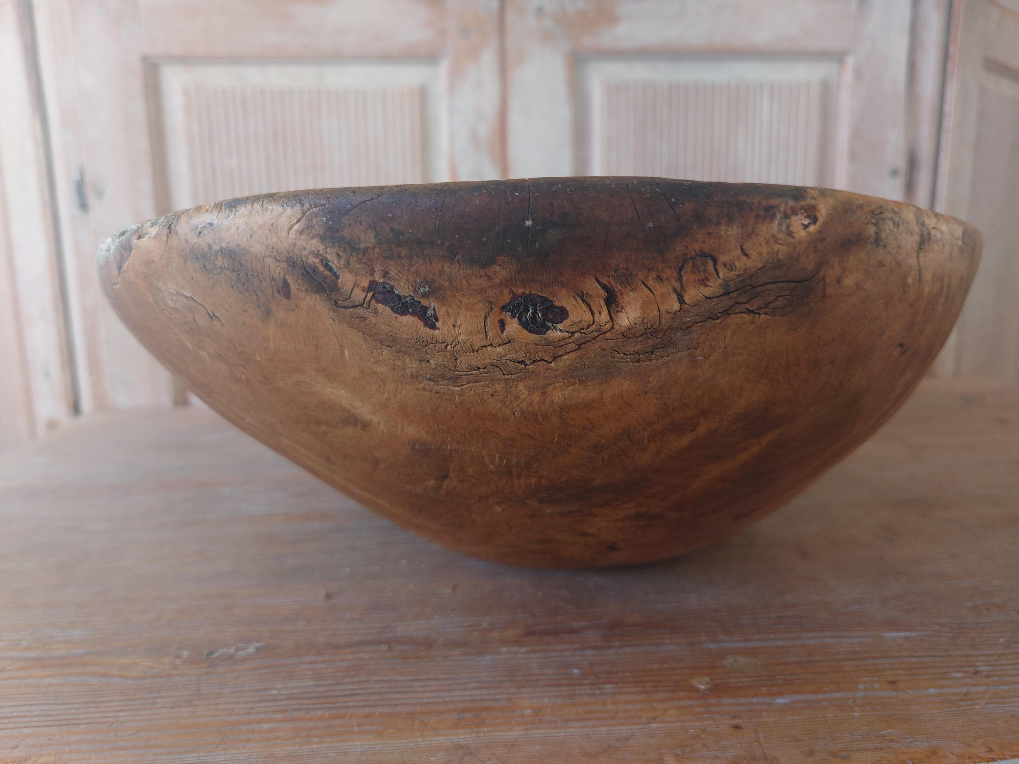 Pine 19th Century Big antique rustic country  Swedish Wooden bowl For Sale