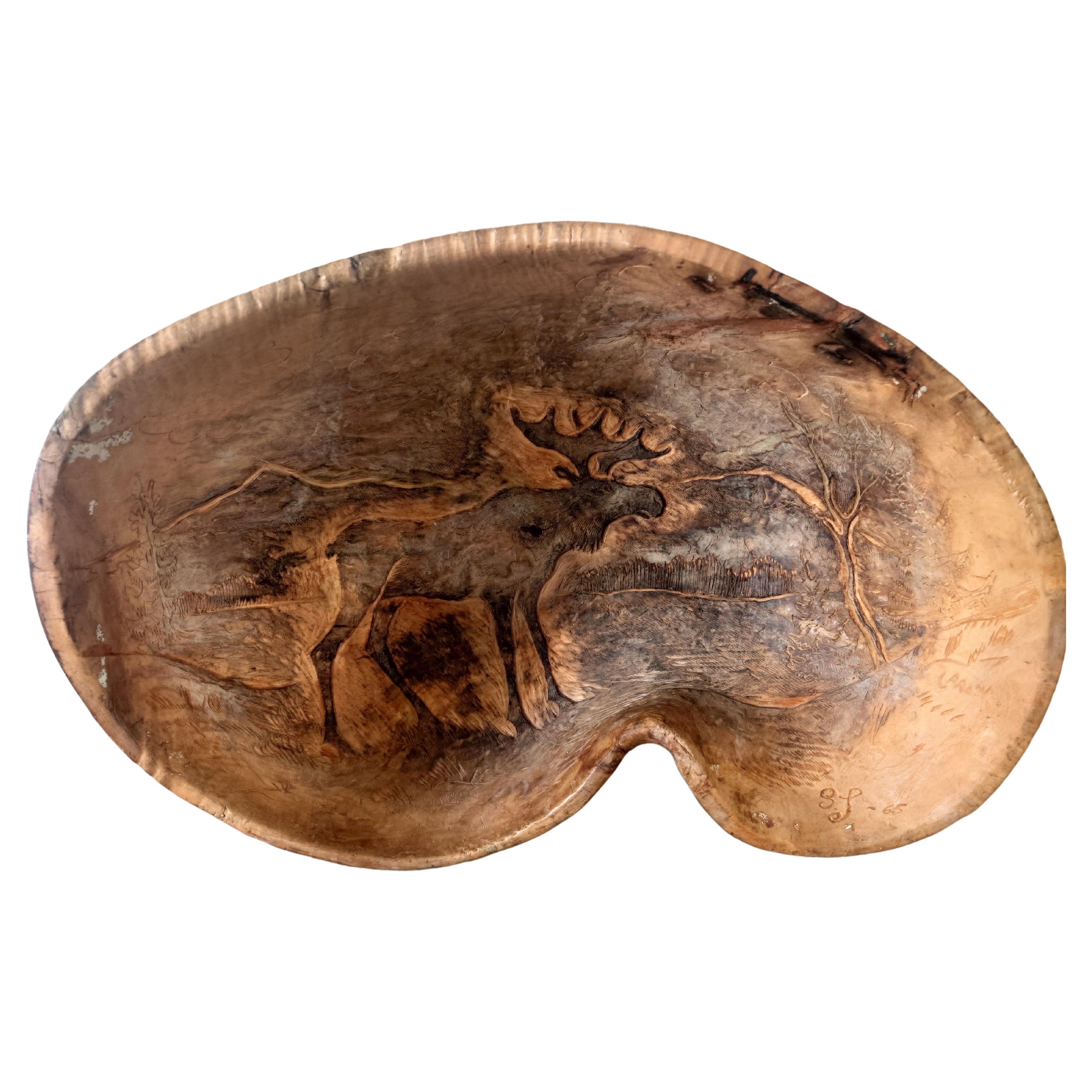 19th Century Big antique rustic country  Swedish Wooden bowl For Sale