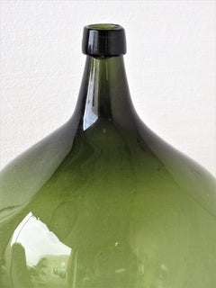 19th Century Big Green Blown Glass Demijohn